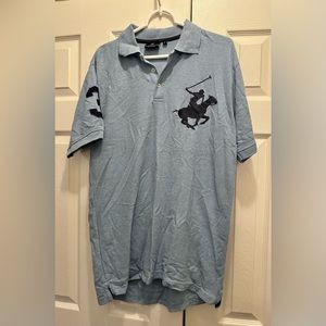 Beverly Hills Polo Club Embroidered Mens Polo Shirt Blue Horse Jockey Logo